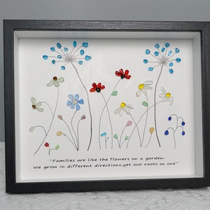 Custom Sea Glass Flower Art: Framed Family Garden Picture