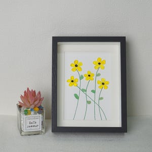 Seaglass Yellow Flowers Art Frame,Handcrafted Sea Glass Wall Art Decor,Home Decor Gift, Housewarming,Best friend,Birthday Gift for Her
