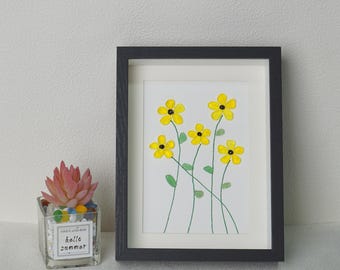 Handcrafted Sea Glass Flower Art: Yellow Floral Wall Decor