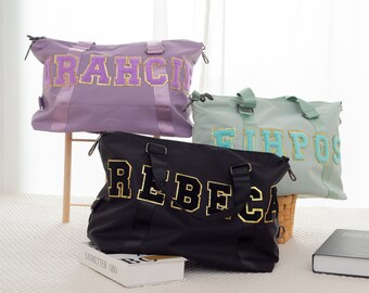 Bolsa de lona de nailon personalizada: parche de chenilla con nombre, bolsa de viaje personalizada