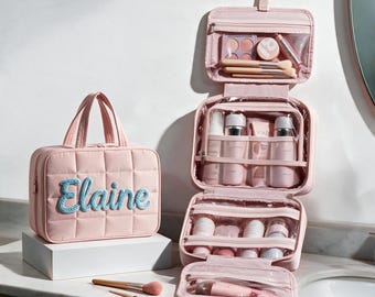 Personalized Travel Cosmetic Toiletry Bag,Custom Name Cosmetic Organizer,Monogram Hanging Cosmetic Pouch,Bridal Shower Gift