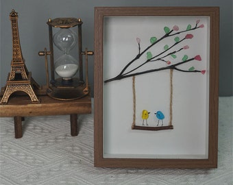 Personalized Sea Glass Bird Art: Handmade Couple's Gift