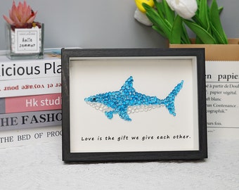 Sea Glass  Shark Art Frame,Handmade  Art Work,Living Loom, Nursery, Home Wall Decor,Ocean Wall Art,Birthday, Anniversary Gift for Friends