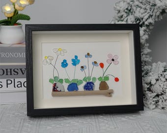 Handmade Sea Glass Flower Picture: Unique Coastal Wall Art