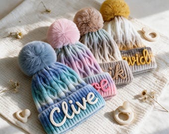 Custom Name Knit Beanie, Handmade Colorful Winter Hat, Personalized Beanie for Kids & Adults, 10 Years and Up
