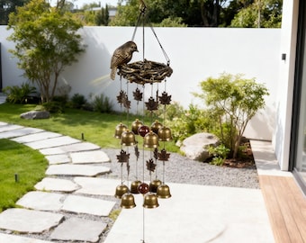Personalized Bird Nest Wind Chime: Copper Bells, Garden Decor