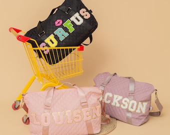 Bolsa de lona de nailon personalizada: bolsa de viaje de fin de semana con letras de chenilla