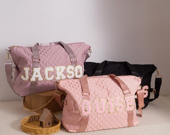 Bolsa de viaje personalizada con letras de chenilla: bolsa de viaje con monograma personalizado