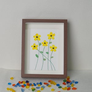 Handcrafted Sea Glass Wall Art Decor,Seaglass Yellow Flowers Art Frame,Home Decor Gift,Housewarming,Best friend,Birthday Gift for Her