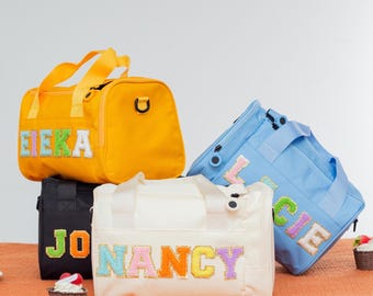 Personalized Kids Duffle Bag: Sewn Chenille Letter Travel Bag