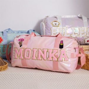 Custom Name Duffel Bag Sewn Chenille Patch for Women,Girl,Personalized Travel Bag,Weekender Bag,Gym Bag,Ballet Bag,Overnight Bag for Her
