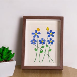 Forget Me Not Flower Birds Sea Glass Art Framed,Sea Glass Wall Art,New Home Decor,Best Friend Gift,Graduation Gift,Gift for Teachers
