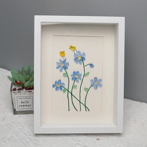 Forget Me Not Flower Birds Sea Glass Art Framed,Sea Glass Wall Art,Home Decor,Best Friend Gift,Graduation Gift for Her/Him