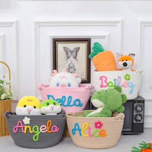 Baby Name Basket, Personalized Baby Gift Cotton Rope Basket, Baby Shower Gift Basket, Toy Storage Basket, Newborns Monogram Baby Name Gift