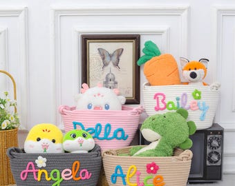 Cesta de cuerda de algodón personalizada con nombre de bebé, almacenamiento de juguetes, regalo para baby shower