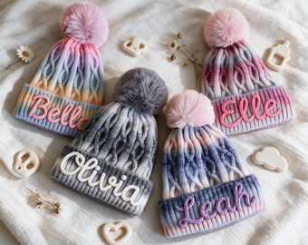 Personalized Knit Beanie with Custom Name,Colorful Handmade Winter Hat, Gift for Kids Teens Adults, Birthday Christmas Gift, 10Y to Adult