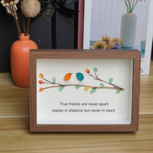 Personalised Sea Glass Art,Handmade Rainbow Birds on Branch Framed,Sea Glass Birds Best Friends Gifts,Sea Glass Wall Art,Housewarming Gifts