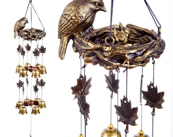 Carillon éolien nid d'oiseau personnalisé avec 12 cloches, carillons éoliens nid d'oiseau uniques, tons mélodiques apaisants, décoration de jardin, cadeau pour le lundi