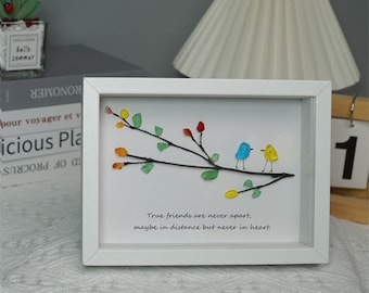 Arte de pájaro de vidrio marino personalizado, regalo hecho a mano para amigos, decoración de pared única