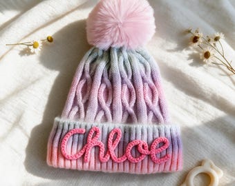 Handmade Colorful Knit Beanie, Custom Name Beanie, Personalized Winter Hat, Kids & Adult Sizes, 10 Years to Adult, Gift for Her Him