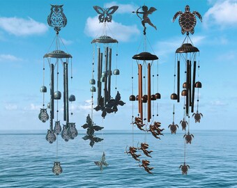 32" H Vintage Metal Butterfly Turtle Iron Art Wind Chimes For Home Garden Decora Outdoor Hanging, Memorial Wind Chimes for Mom Grandma Gifts