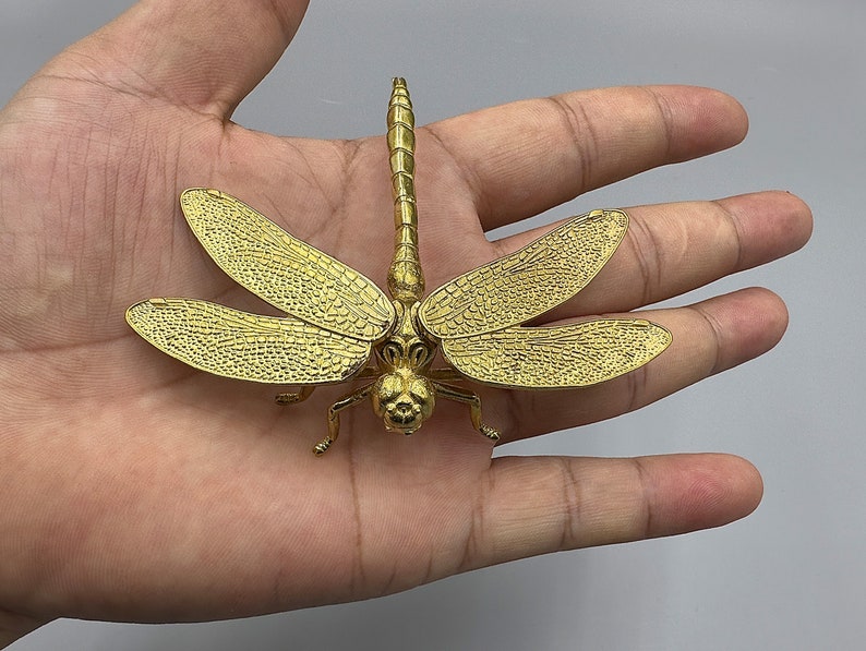 Beautifully Brass Dragonfly Statue Ornaments, wings are removable, Antique Insects Copper Statue,Home decoration Gift ,Dragonfly Toy image 9