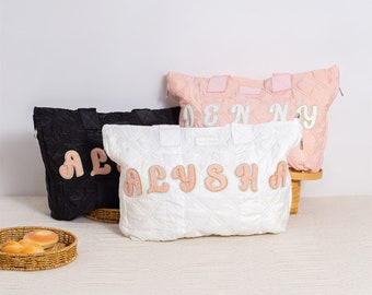 Personalized Puffer Tote Bag: Sewn Chenille Patch Laptop Carry-On
