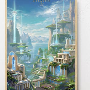 アトランティスの壁アート、ファンタジーの壁アート、ホームデコレーション、水中都市のプリント、航海アート、海をテーマにしたデコレーション、失われた都市のファンタジーデコレーション