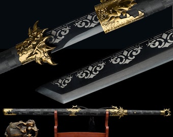 Black sheath Samurai sword,Yellow bronze accessory katana,Roasted black Japan handmade,katana swords,best katana,anime katana,cosplay sword