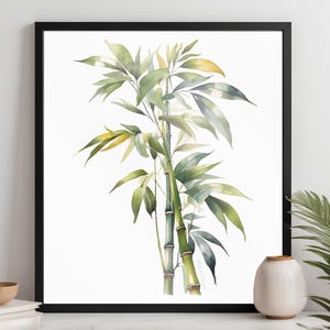 Bamboo Wall Art Watercolor Print, Nature-Inspired Botanical Decor, Zen Art, Greenery Wall Decor, Instant Digital Download for Home