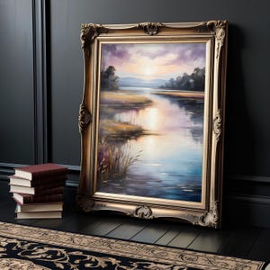 Azure Lake Art - Tranquil Landscape Digital Download, Serene Blue Water Scene for Calm Home Decor