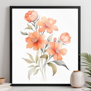 Stunning Orange Floral Watercolor Painting - High-Quality Digital Download for Instant Printable Wall Art - Beautiful Flower Decor for Home