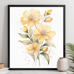 Stunning Yellow Floral Watercolor Painting - High-Quality Digital Download for Instant Printable Wall Art - Beautiful Flower Decor for Home