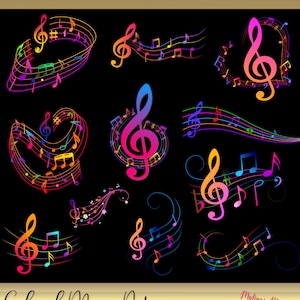 Note musicali colorate - Clip art di note musicali - note musicali colorate - simboli musicali - download digitale immediato - file PNG