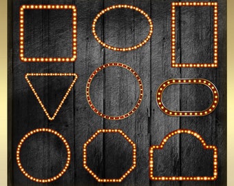 Light Box Frame Clipart - Light Bulb Frame - Marquee Light Digital Frame - Casino Light Frame - Instant download