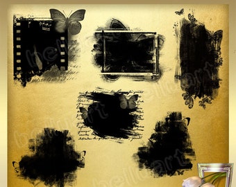 12 Butterfly Photo Masks for Photoshop - Butterfly Clipping Masks - Grunge Png Masks - Digital Scrapbook Overlays  - Instant Download