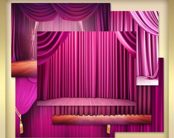 Pink Theater Curtain Background  - Pink Theater Stage - Purple Theater Stage Background - Background for photographers - Studio background