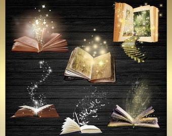 6  Magical Book Clip Arts - Magical Overlays -  magic shine book overlays - magical glow light effect - Fairy Dust Magic Fantasy
