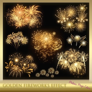 15 Goldene Feuerwerk Effekte - Feuerwerk Foto Overlay - Feuerwerk Photoshop Overlays - Urlaub Feuerwerk Overlays - Sofort Download