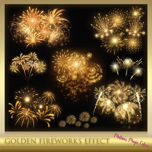 15 Golden Fireworks Effects - Firework photo overlay - Fireworks photoshop overlays - holiday fireworks overlays - Instant Download