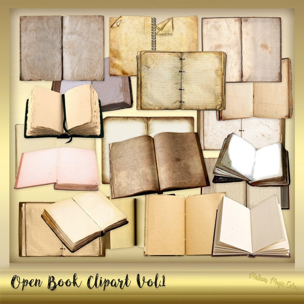 20 Open Book Cliparts - Vintage Book - retro Book - Old book clipart - Opened Book Digital Clipart - Book PNG - Instant download