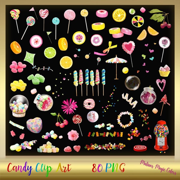 80 Candy Clip Art  - Candy clipart - lollipop clipart - rainbow candy - candy graphics - Colourful Overlays - Instant Download