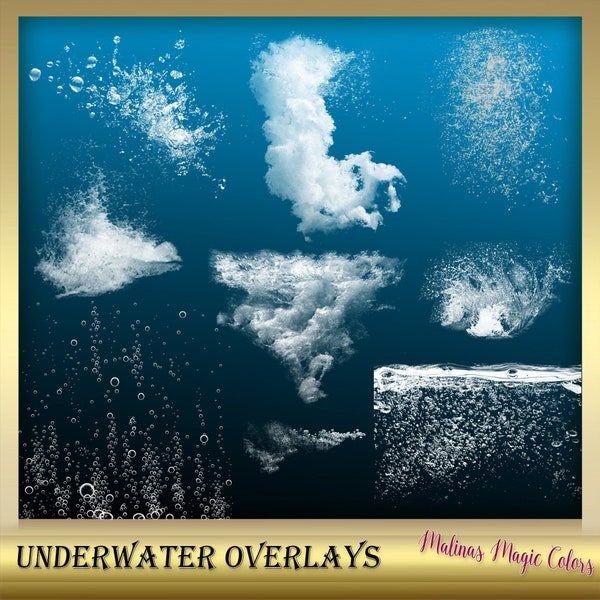 Realistic Underwater Overlays - Realistic Underwater Bubbles - Water Drops overlays - Ocean overlays - transparent drops - Instant Download