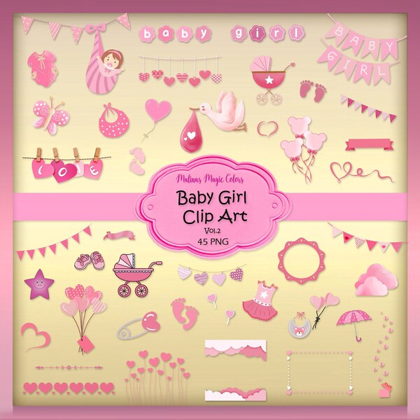 Baby Girl Clipart Vol.2 - Its a girl clipart - Scrapbook Baby Girl clip art - baby shower clipart - new born clipart - Instant Download