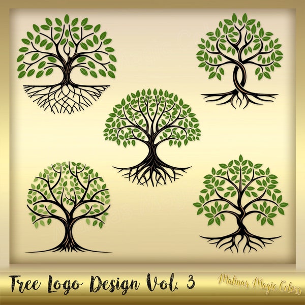 Tree Logo Design Vol. 3 - Green Tree Logo - tree clip art - tree with green leaves - tree and roots logo - Instant Download