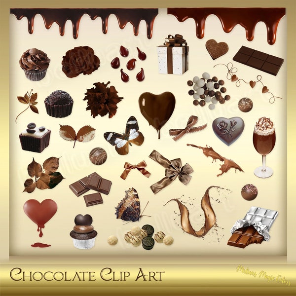 70 clipart chocolat - clipart chocolat - clipart bonbons au chocolat - coulis de chocolat - friandises au chocolat - truffes - téléchargement immédiat