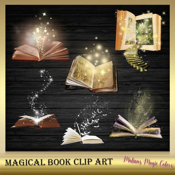 6  Magical Book Clip Arts - Magical Overlays -  magic shine book overlays - magical glow light effect - Fairy Dust Magic Fantasy