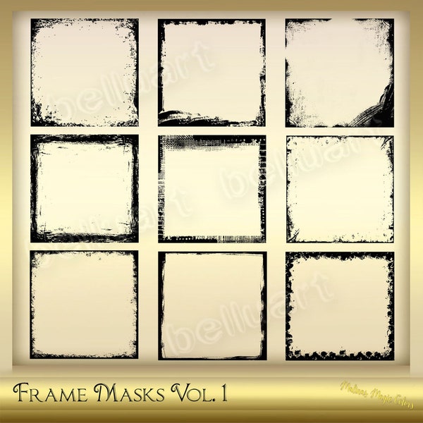 10 Frame Masks Vol. 1 - Photoshop Clipping Masks - Brush mask - Grunge Png Masks - Digital Scrapbook Overlays  - Instant Download - 12x12