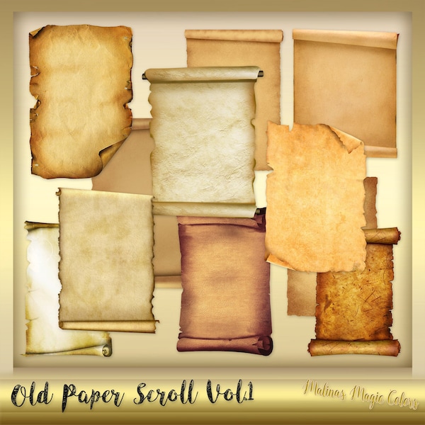 12 Old Paper Scrolls Vol.1 - Old Scrolls - old sroll - scrolls clipart - Old paper clip art - papyrus clipart - Instant Download - png files