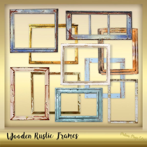 10 Digital Wooden Frames - Wooden Rustic Picture Frames - Photoshop Digital Picture Frame - Instant download - Frame Digital Clip Art